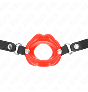 Adjustable lip gag with red leather strap 8 cm – image 3