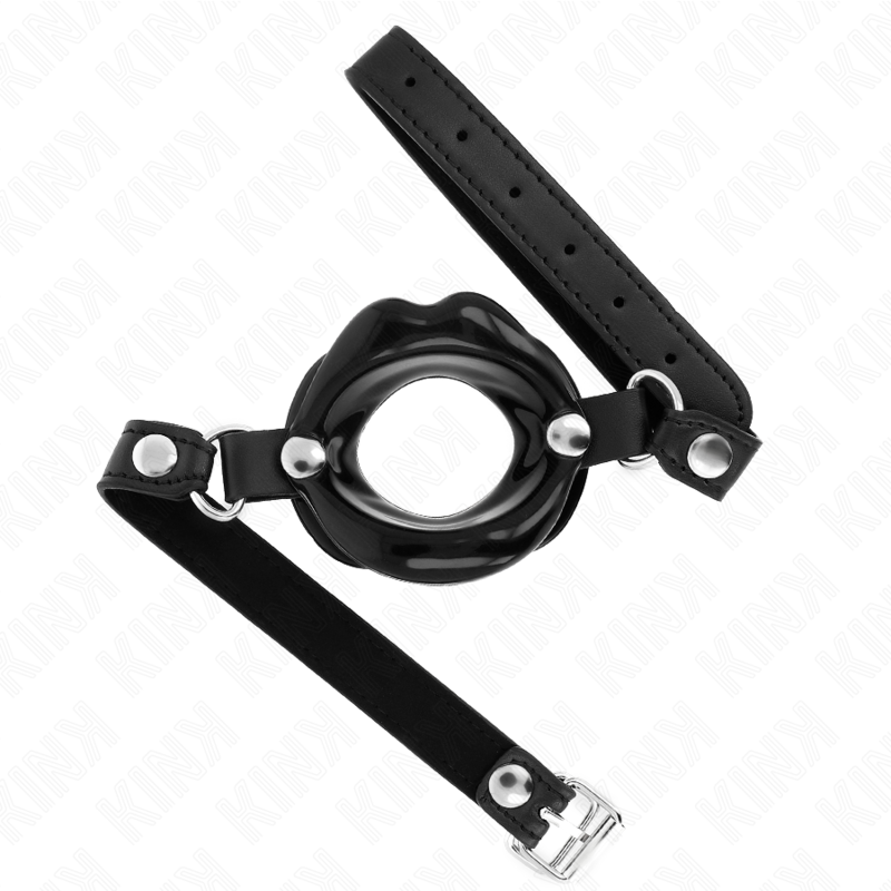Bâillon à lèvres réglable avec sangle en cuir noir de 39-58 cm – photo 1