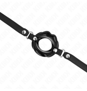 Adjustable lip gag with black leather strap, 39-58 cm – image 4