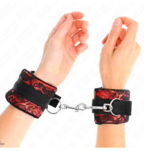 Korte polsbandjes van fluweelkant met rood-zwarte nylonband – KINK 23 x 6,5 cm – foto 1