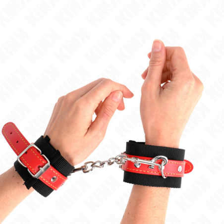 KINK verstellbare Leder-Handgelenkfesseln mit schwarzen Nylonbändern