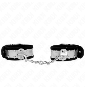Schmale schwarz-silberne Handfesseln für Erwachsene 30 x 4 cm – Bild 2