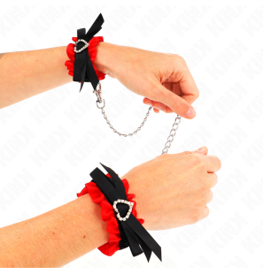 Adjustable lace wrist cuffs with red heart detail 22-35 cm – image 1