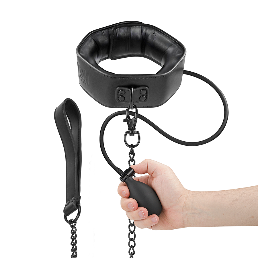 Inflatable bondage collar with chain – image 1