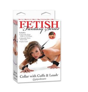 Fetish Fantasy halsband met handboeien en leiband – foto 2