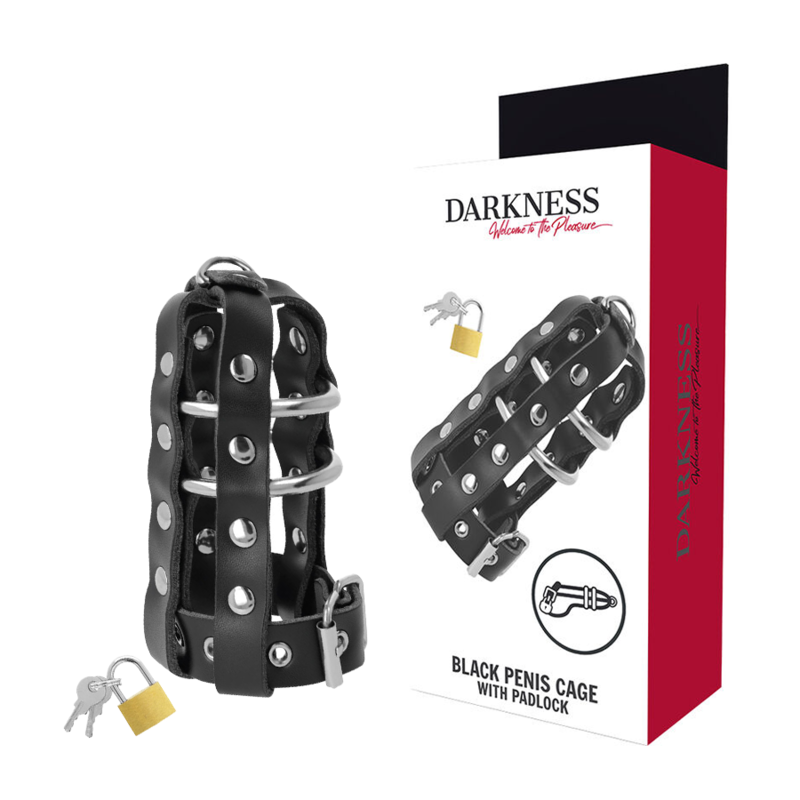 Leather Chastity Cage with Padlock Darkness – image 1
