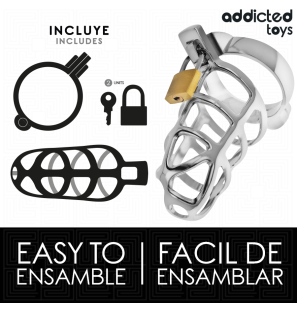 ADDICTED TOYS LOCKED metalowa klatka na penisa, rozmiar M, ze srebrnym zamkiem – zdjęcie 4
