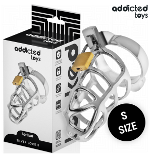 ADDICTED TOYS LOCKED metalowa klatka na penisa z zamkiem, rozmiar S, 86 mm – zdjęcie 2
