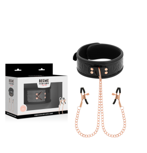 BEGME Black Edition collar with chain and neoprene-lined nipple clamps – image 2