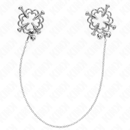 Metalen tepelklemmen met bloemdetails en ketting – foto 2