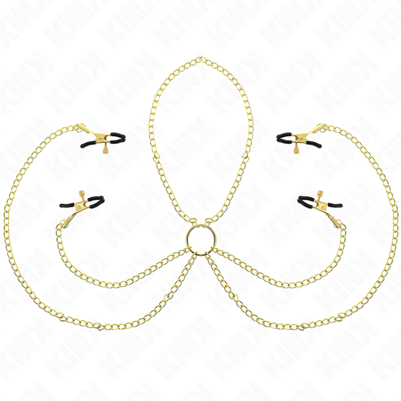 Adjustable nipple and clitoral clamps with 4 hooks, gold – image 1