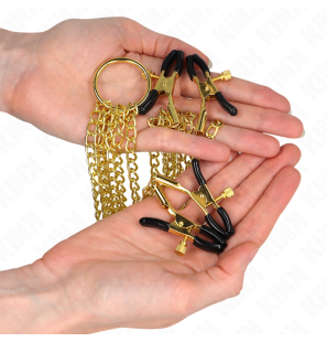 Adjustable nipple and clitoral clamps with 4 hooks, gold – image 3