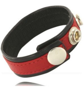 LEATHER BODY regulowany skórzany pas na penisa, czerwono-czarny – zdjęcie 1