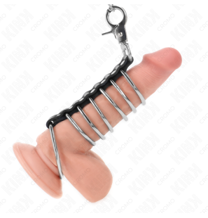 Metall-Penisringe mit Kunstleder und Kette, 7-teilig – Bild 1