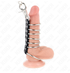 Metalen penisringen met ketting van kunstleer, 7-delig – foto 2