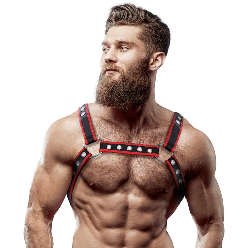 Harnais de torse en similicuir pour homme, noir et rouge – photo 1