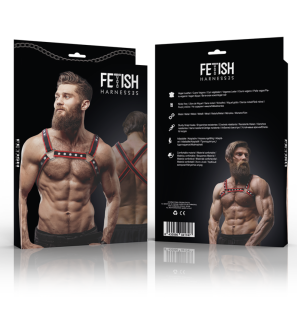 Faux Leather Chest Harness for Men, Black and Red – image 2