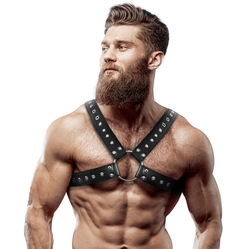 Men's Eco-Leather Chest Harness with Studs and Crossed Straps – image 1
