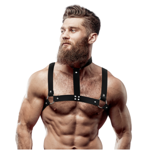 Adjustable men's eco-leather harness with collar – image 1