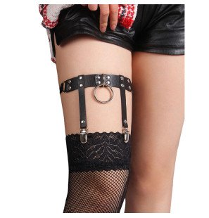 SUBBLIME verstellbares Leder-Strumpfband im Punkstil in Schwarz – Einheitsgröße – Bild 1