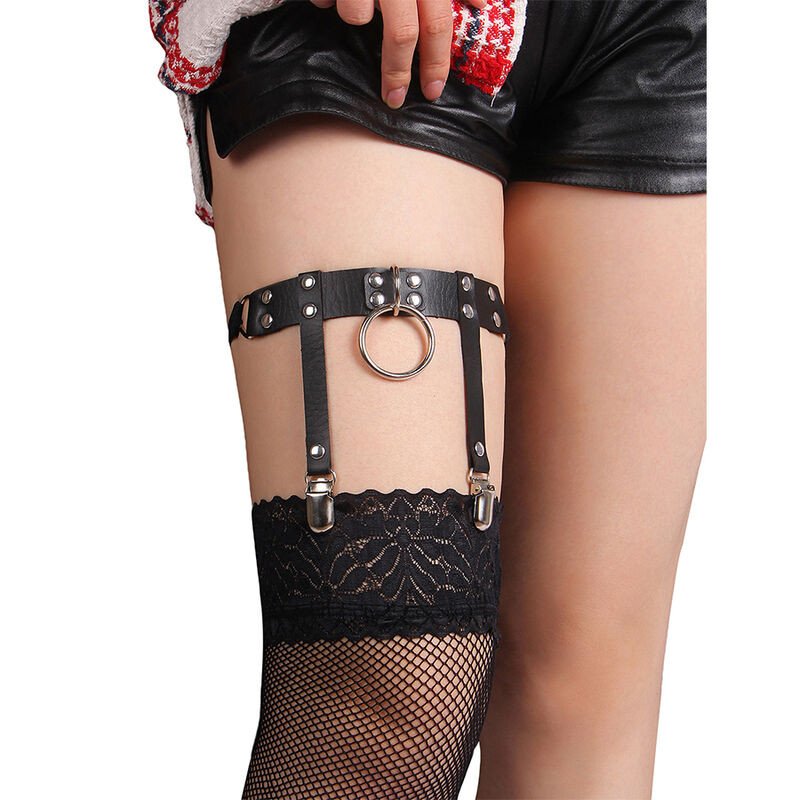 Jarretière punk réglable en cuir noir SUBBLIME – taille unique – photo 1