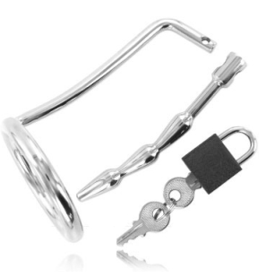 Metal Penis Ring with Urethral Plug and Chastity Feature 45 mm – image 1