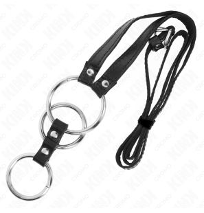 Metalen penisring met drie ringen en leerriem van 112 cm – foto 4