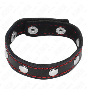 Leren penisring met druksluiting en rode voering 21 x 1,5 cm – foto 3