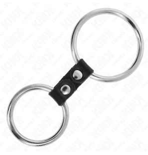 Doppelter Metall-Penisring mit Verbindungsriemen aus Kunstleder 3,7 bis 5 cm – Bild 4