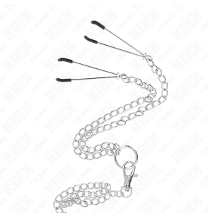 Metalowy pierścień na penisa z łańcuszkiem o długości 26 cm i klipsami na sutki – zdjęcie 4