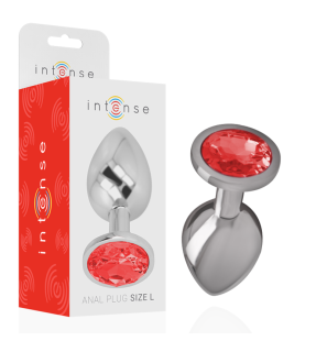 Metal anal plug with red crystals, 9 cm, size L – image 1
