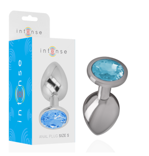 Metalen anale plug 7 cm met blauwe kristallen – maat S – foto 1