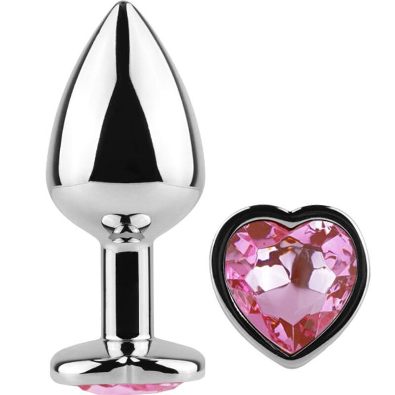 Metal heart-shaped butt plug, fuchsia, size S, 7 cm – image 1