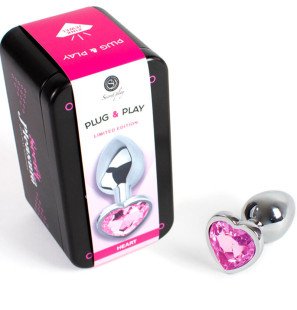 Metal heart-shaped butt plug, fuchsia, size S, 7 cm – image 2