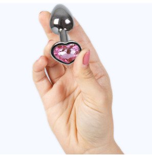 Metal heart-shaped butt plug, fuchsia, size S, 7 cm – image 3