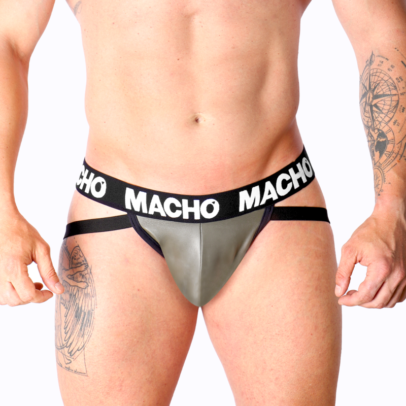 MACHO leren jockstrap voor mannen in grijs en beige – foto 1