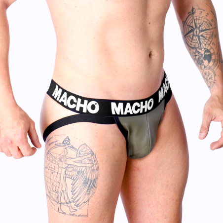 MACHO leren jockstrap voor mannen in grijs en beige
