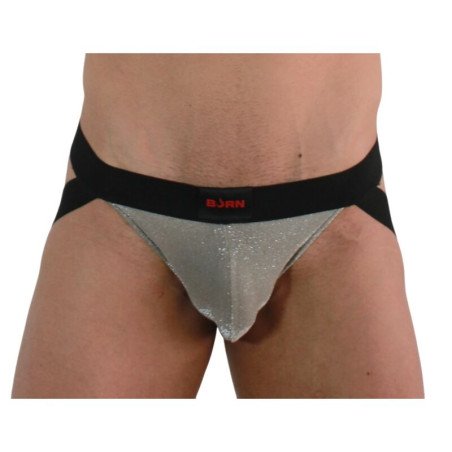 Glanzende jockstrap in beige en zwart voor heren – foto 2