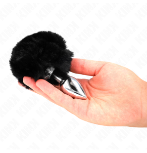 Edelstahl-Analplug 7 x 3 cm mit schwarzem Kaninchenschwanz aus Kunstfell – Bild 1