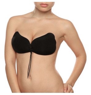 Schwarzer Spitzen-Push-up-BH mit Enhancer, Cup C