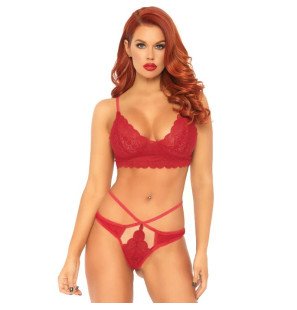 Red 2-piece lingerie set with double straps and thong M/L – image 1