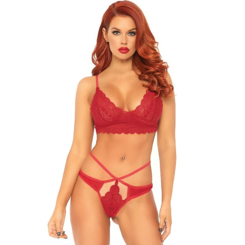 Rotes 2-teiliges Dessous-Set mit doppelten Trägern und String M/L – Bild 1