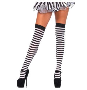 LEG AVENUE Black and White Striped Thigh-High Socks – image 1