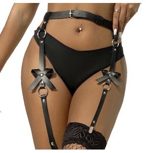 Zwart leren beenharnas met ketting – one size – foto 1