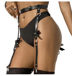 Schwarzes Leder-Bein-Geschirr mit Kette – Einheitsgröße – Bild 2