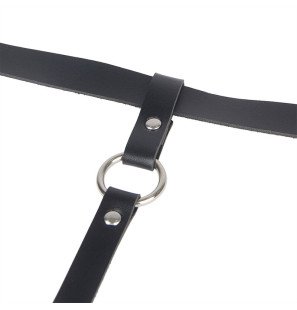 Schwarzes Leder-Bein-Geschirr mit Kette – Einheitsgröße – Bild 5