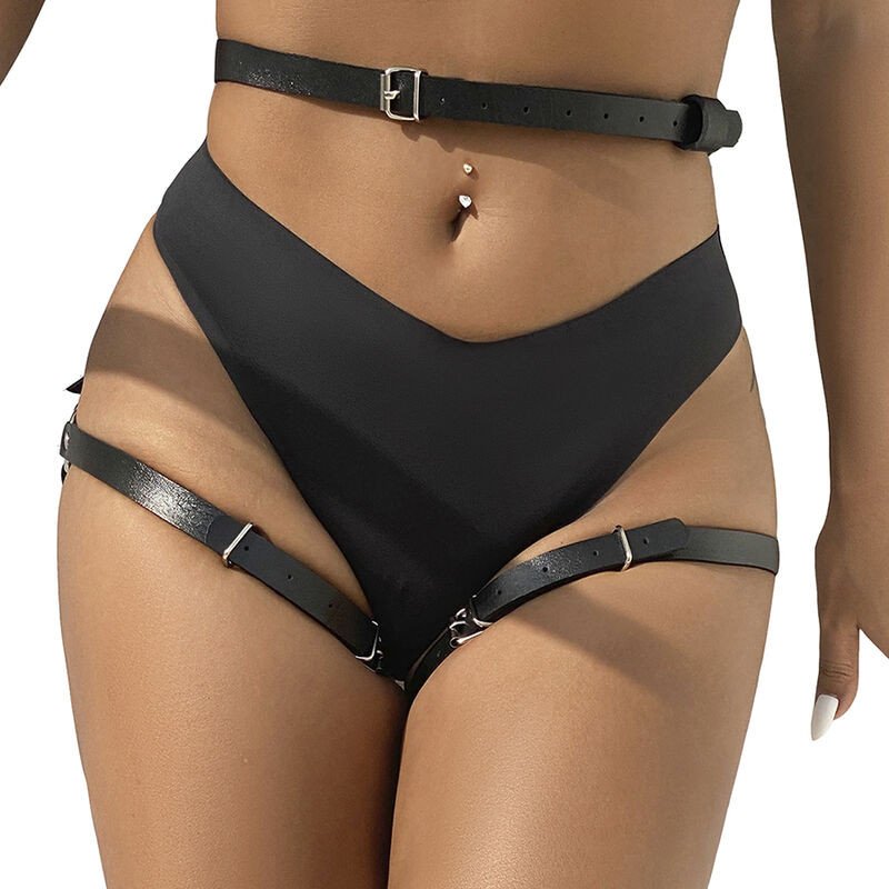 Harnais de taille et de jambes en cuir noir SUBBLIME – Taille unique – photo 1