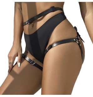 Schwarzes Taillen- und Beingeschirr aus Leder SUBBLIME One Size – Bild 2