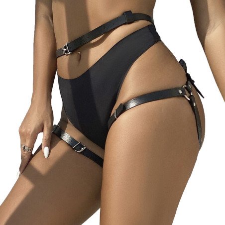 Zwart leren taille- en beenharnas SUBBLIME One Size – foto 2