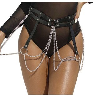 Subblime Black Leather Chain Belt with Rings – One Size – image 1
